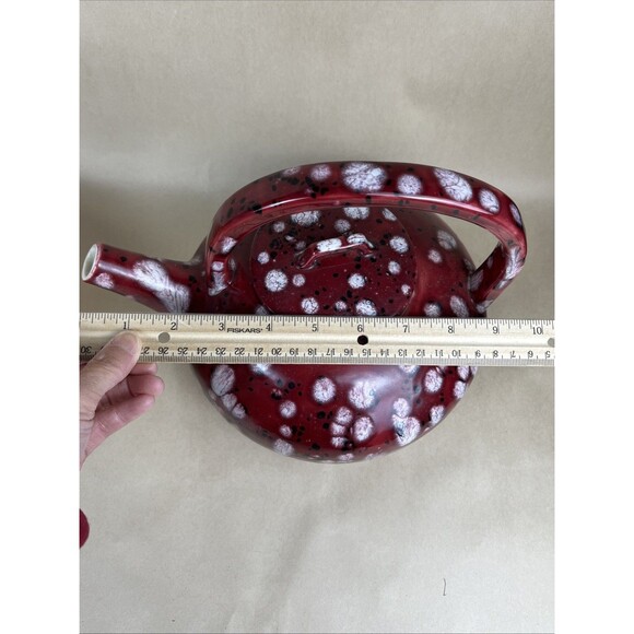 Handcrafted Studio‎ Art Pottery Teapot Red Glaze White & Black Speckles Ceramic - Picture 8 of 9
